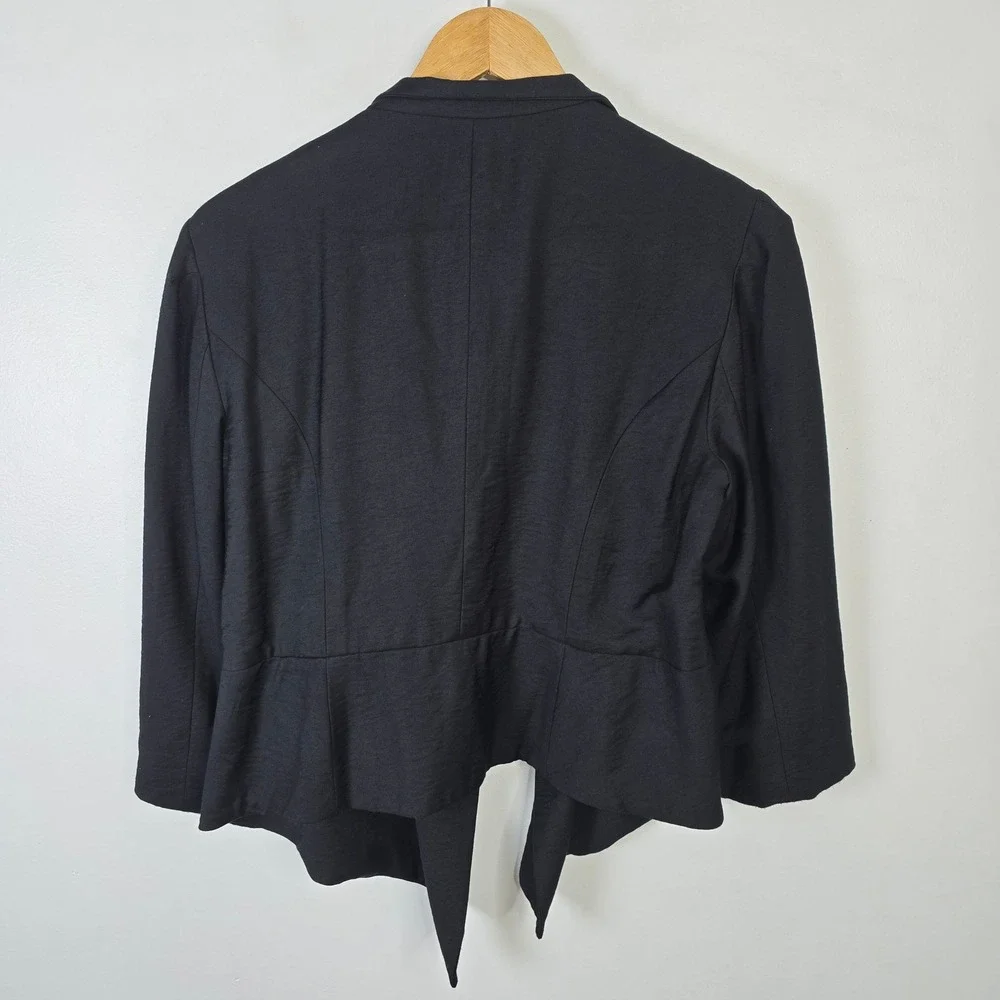 Ella Moss Black Drape Front Blazer Floral Silk Blend Lining‎ 3/4 Sleeve Large